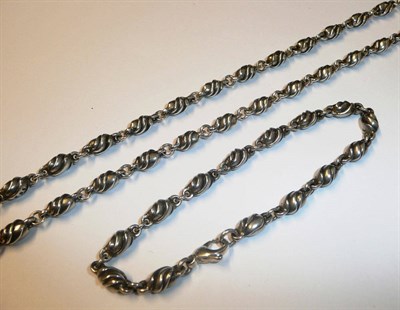 Lot 471 - A Necklace and Bracelet, by Georg Jensen, necklace length 82cm, bracelet length 21cm, necklace...