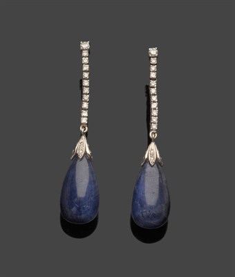 Lot 479 - A Pair of 14 Carat White Gold Sapphire and Diamond Drop Earrings, a string of round brilliant...