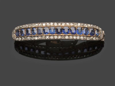 Lot 481 - A Victorian Sapphire and Diamond Bracelet, graduated cushion cut sapphires within a border of...