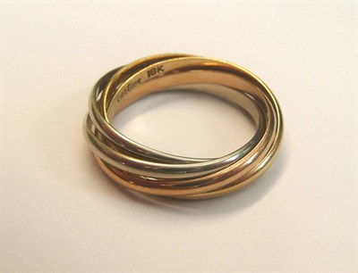 Lot 496 - A Russian Wedding Ring, signed 'Cartier', two bands in yellow, two in white and one in rose...