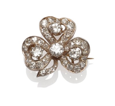 Lot 503 - A Victorian Diamond Clover Brooch, old cut diamonds set throughout in white claw settings,...