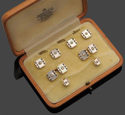 Lot 510 - A Set of Dress Studs and Cufflinks, each face of octagonal form, with a mother-of-pearl centre,...