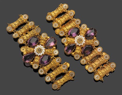 Lot 552 - A Pair of Victorian Amethyst Bracelets, gilt metal panels with mother-of-pearl terminals to a...