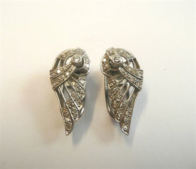 Lot 616 - A Pair of Diamond Earrings, of wing like form, the diamonds in white millegrain pierced...