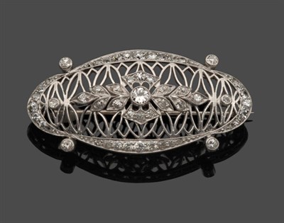 Lot 639 - A Diamond Plaque Brooch, old cut diamonds within white millegrain settings and a pierced inner...