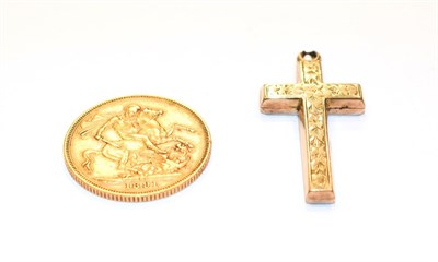 Lot 58 - An 1891 full sovereign and a 9 carat gold cross pendant, length 3.4cm