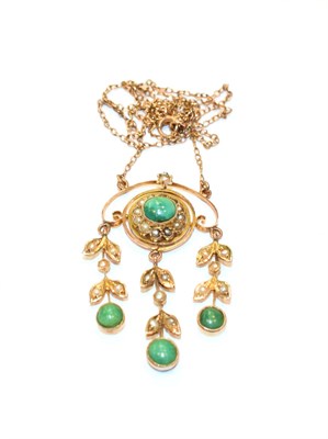 Lot 61 - A turquoise and seed pearl necklace, stamped '9CT', length 40.5cm