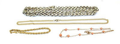 Lot 76 - A silver watch chain, a coral necklace, stamped '9C' and a plated necklace and bracelet