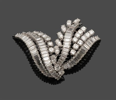 Lot 668 - A Diamond Spray Brooch, set with baguette cut, marquise cut and round brilliant cut diamonds in...