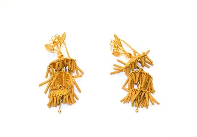 Lot 89 - A pair of drop earrings, indistinctly marked, length 5.8cm (a.f.)
