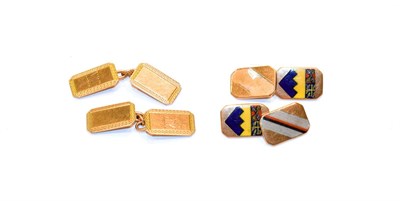 Lot 92 - A pair of 9 carat gold enamel cufflink's (a.f.) and another pair of cufflink's stamped '9' and...