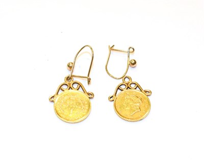 Lot 99 - A pair of one dollar drop earrings, length 3.0cm