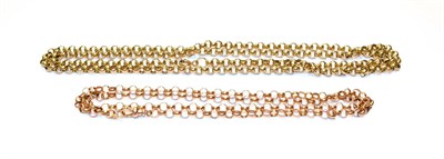 Lot 100 - A trace link chain, stamped '9KT', length 56.5cm and another stamped '375', length 73.5cm