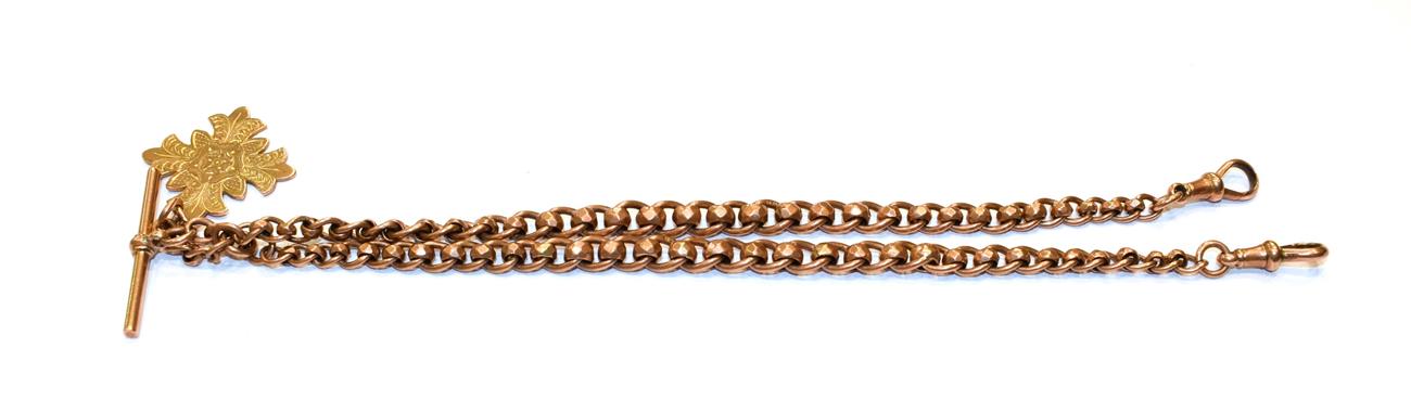 Lot 124 - An albert chain, each link stamped '9' and '.375', with attached T-bar and 9 carat gold...