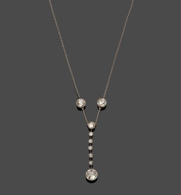 Lot 672 - An Early 20th Century Diamond Necklace, old cut diamonds spaced by knife edge bars in a 'Y'...