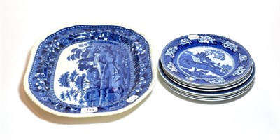 Lot 128 - Wedgwood Fallow Deer pattern blue, white plates and a Spode meat platter
