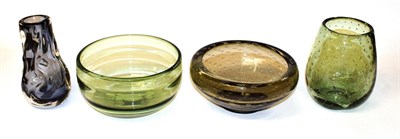 Lot 148 - Whitefriars - A bubble range glass vase and bowl, a knobbly vase and bowl (4)