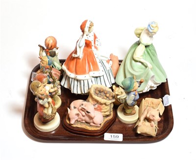 Lot 159 - Royal Doulton figures 'Fair Lady' and 'Noelle', five Hummel figures, Border Fine Arts pig model...