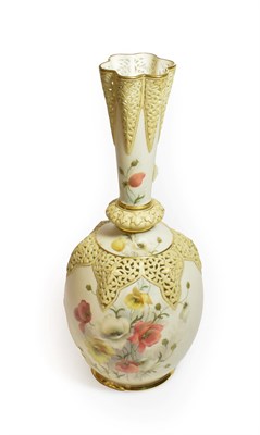 Lot 163 - A Grainger vase, with reticulated shoulder and rim, the sides painted with red, yellow and...