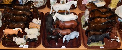 Lot 167 - Royal Doulton horses and foals including black beauty and foal, desert orchid on plinth, stocky...