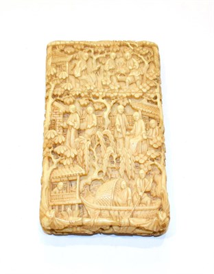 Lot 177 - A Chinese carved ivory card-case, probably Canton, second half 19th century, oblong, the sides...
