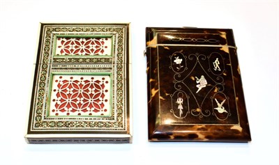 Lot 180 - Two Victorian card cases, second half 19th century, each oblong, one with stained and mother of...