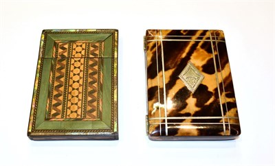 Lot 183 - Two Victorian card-cases, each oblong, one silver inlaid tortoiseshell, the interior with accordion