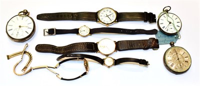 Lot 195 - A 9 carat gold Vertex Revue gents wristwatch, two lady's 9 carat gold wristwatches, two silver...