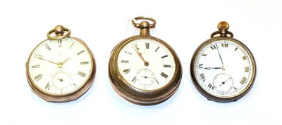 Lot 196 - A silver pair cased pocket watch and two silver open faced pocket watches (3)