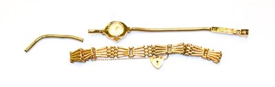 Lot 217 - A 9 carat gold gate link bracelet, length 18.5cm and a lady's wristwatch (a.f.)