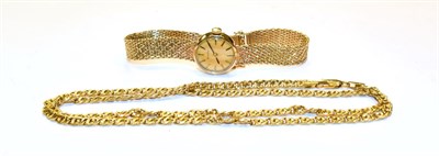 Lot 219 - A fancy link chain, stamped '750', length 52cm and a Zenith 9 carat gold lady's wristwatch