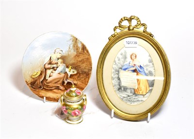 Lot 235 - An English painted porcelain plaque, mid 19th century, together with a Victorian pencil and...