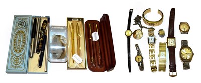 Lot 263 - An Omega watch box, a selection of gents and ladies wristwatches, Parker pens, etc