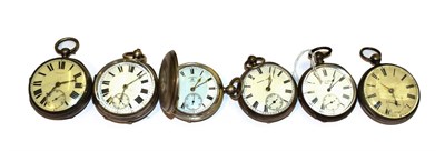 Lot 265 - Five silver open faced pocket watches and a silver full hunter pocket watch, signed Rotherhams,...