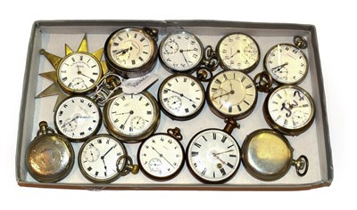 Lot 267 - A selection of nickel plated and other plated open faced pocket watches, signed Walthan, Elgin,...