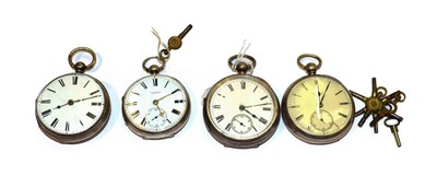 Lot 270 - Four silver open faced pocket watches, two signed John Johnson and J W Benson respectively (4)
