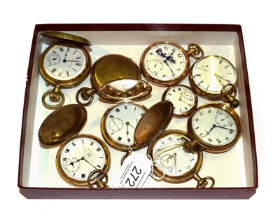 Lot 272 - A selection of gold plated pocket watches including five full hunter pocket watches, three open...