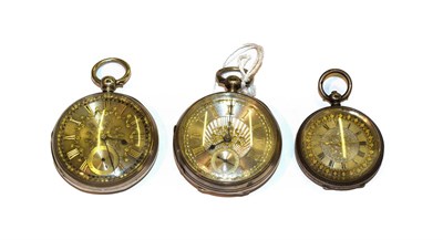 Lot 273 - Two silver open faced pocket watches and a ladies silver fob watch (3)