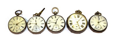 Lot 275 - Five silver open faced pocket watches