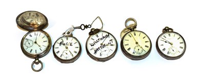 Lot 278 - Four silver open faced pocket watches and a silver full hunter (5)