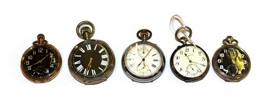 Lot 279 - A Longines open faced pocket watch, a nickel plated single push chronograph pocket watch and...