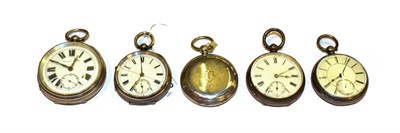Lot 283 - Four silver open faced pocket watches and a silver full hunter pocket watch (5)