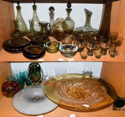 Lot 301 - Mid century glass including Holmegaard dishes, a large bowl with amber and white mottling...