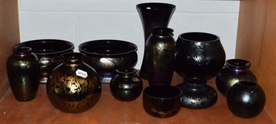 Lot 302 - A group of Royal Brierley studio range art glass in blue/black/purple iridescent, including...