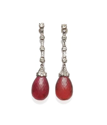 Lot 690 - A Pair of 18 Carat White Gold Pink Tourmaline and Diamond Drop Earrings, a string of round...