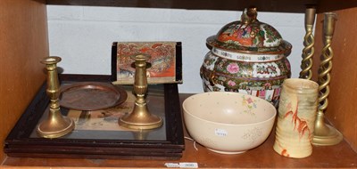 Lot 306 - Clarice Cliff bowl and vase, a modern Chinese vase and cover, coins, brass ware, two prints, etc