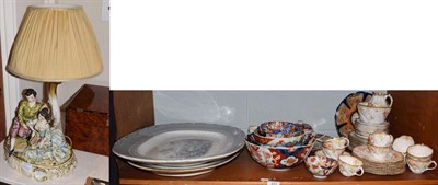 Lot 312 - Transfer print 19th century meat plate, meat well dish, a Royal Crown Derby plate, Imari...