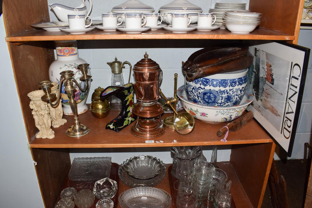 Lot 314 - A quantity of miscellania to include a silver pill box, plated candelabrum, jardiniere pottery...