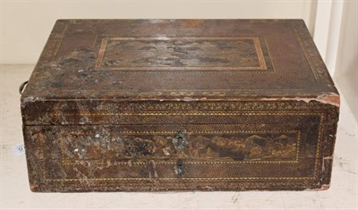 Lot 315 - A 19th century Chinese black and gilt decorated sewing box, with assorted bone and ivory...