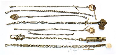 Lot 322 - Six silver chains, another and a whistle